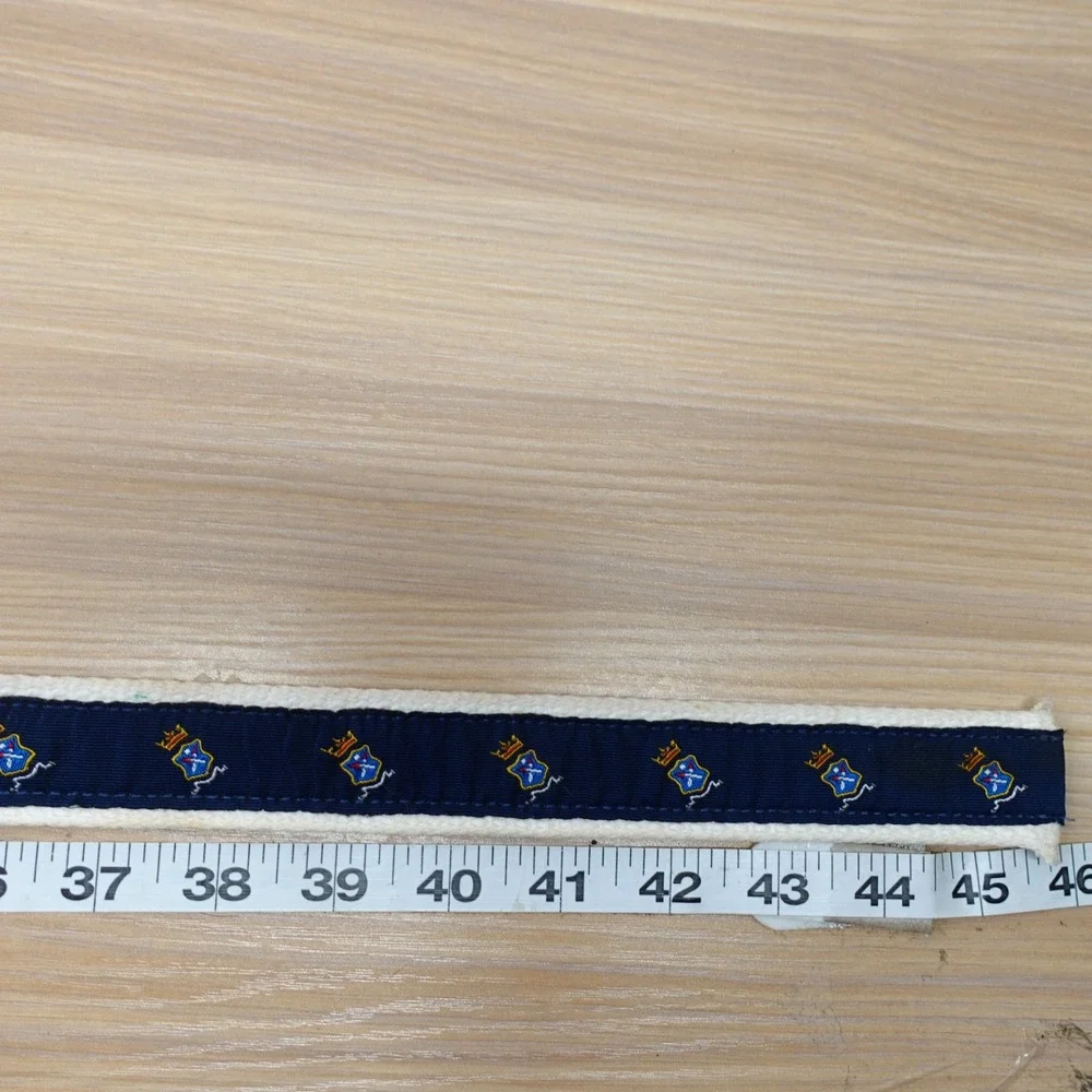 Vintage Polo Ralph Lauren Belt 36 M Navy White Canvas Crest Logo USA Made Preppy